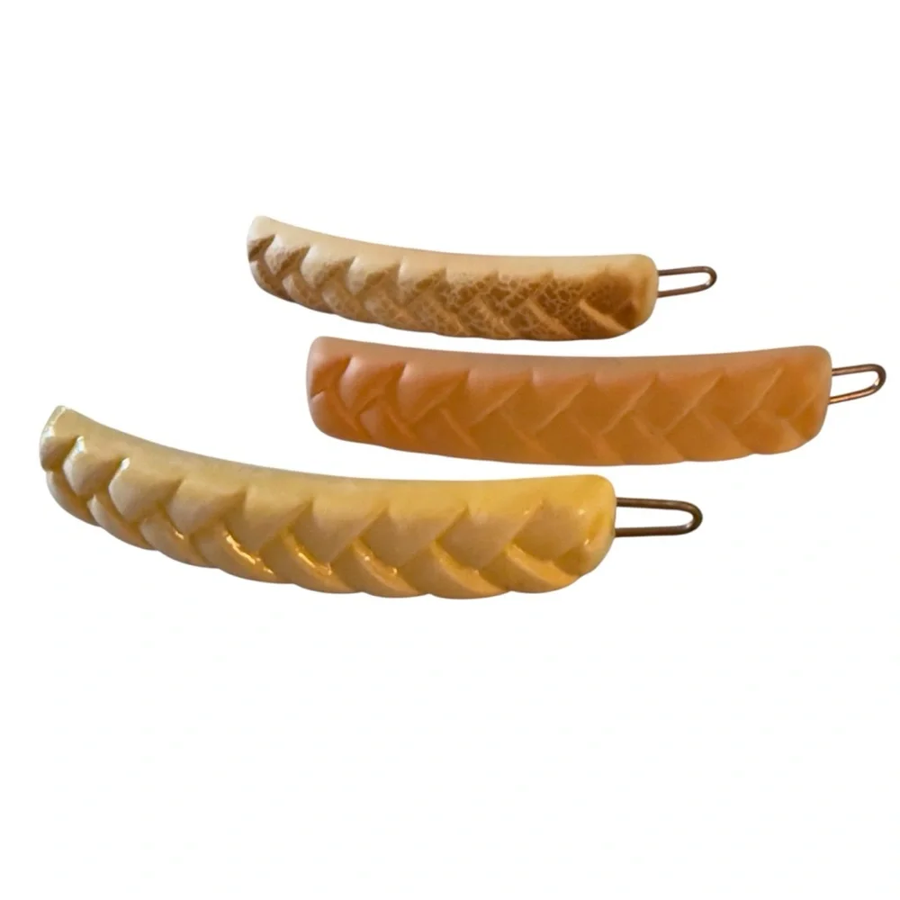 Set of 3 1960’s Vintage French Barrettes‎ with Wire Clasps, Deadstock
